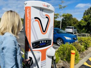 EV charging station is used for public use by the local business.